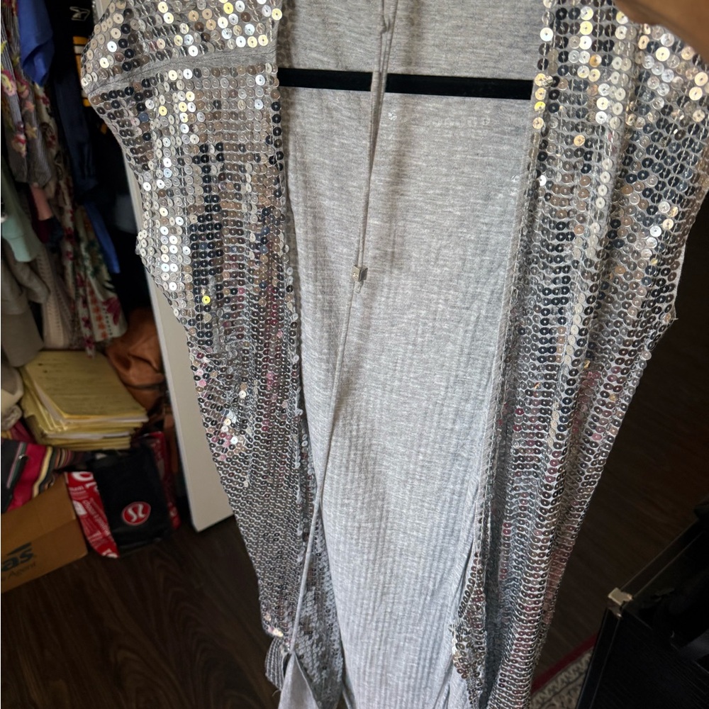 Michael Kors Silver Sequin Disco Wrap Dress M EUC Y2K Holliday galactic - Picture 3 of 6